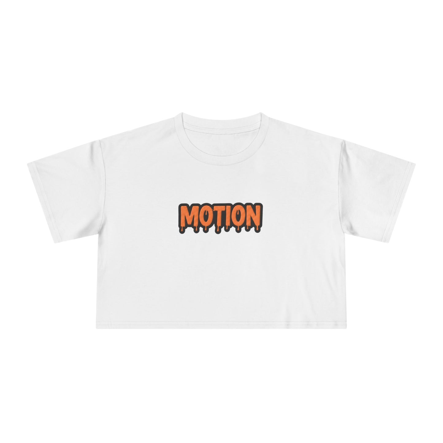 Motion Graphic Crop Tee — Retro Orange Drip Logo Women's Shirt