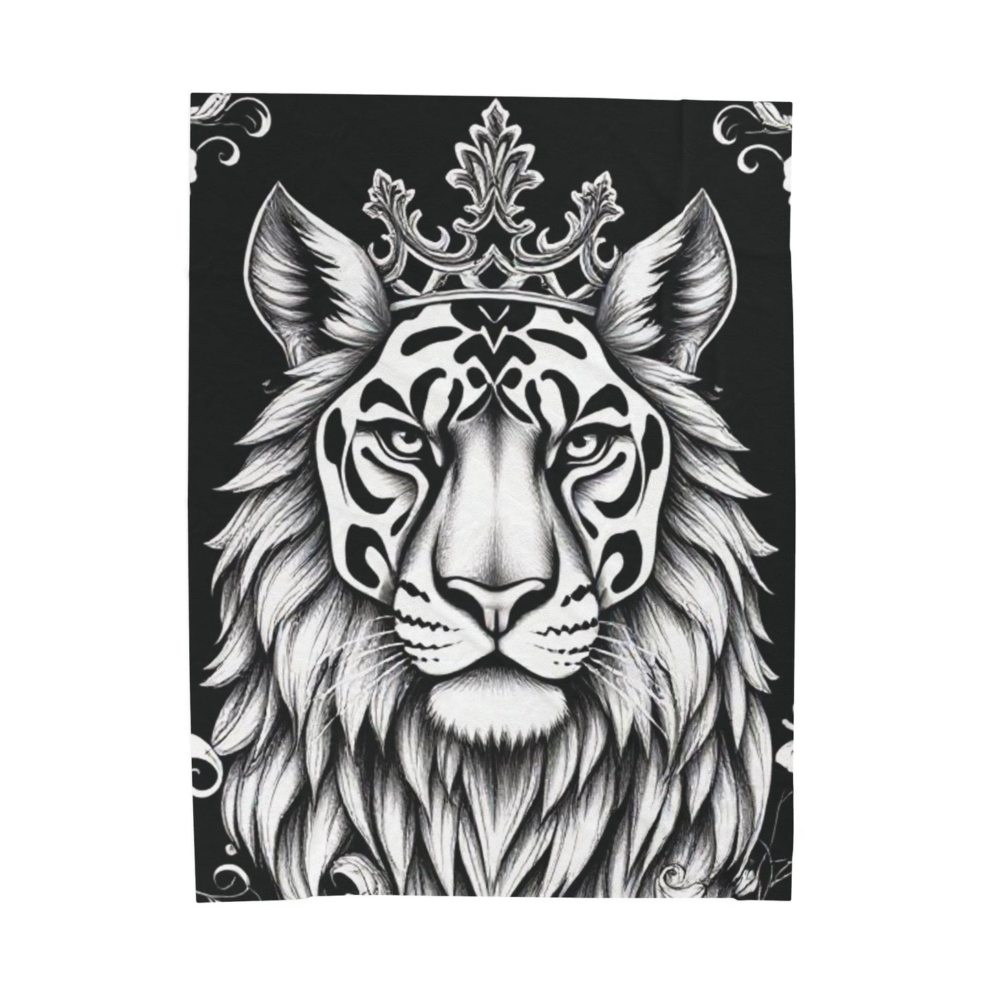 Crowned Tiger Velveteen Plush Blanket – Soft Monochrome Throw with Regal Big Cat Design for Bold & Stylish Home Décor