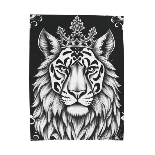 Crowned Tiger Velveteen Plush Blanket – Soft Monochrome Throw with Regal Big Cat Design for Bold & Stylish Home Décor