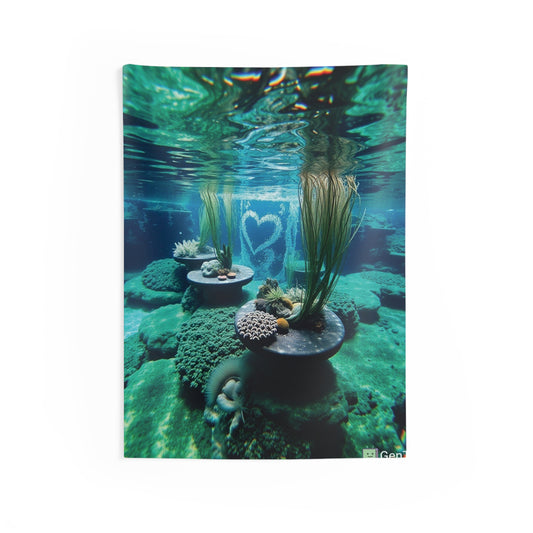 Underwater Love Heart Tapestry | Ocean Wall Art & Boho Coastal Home Decor
