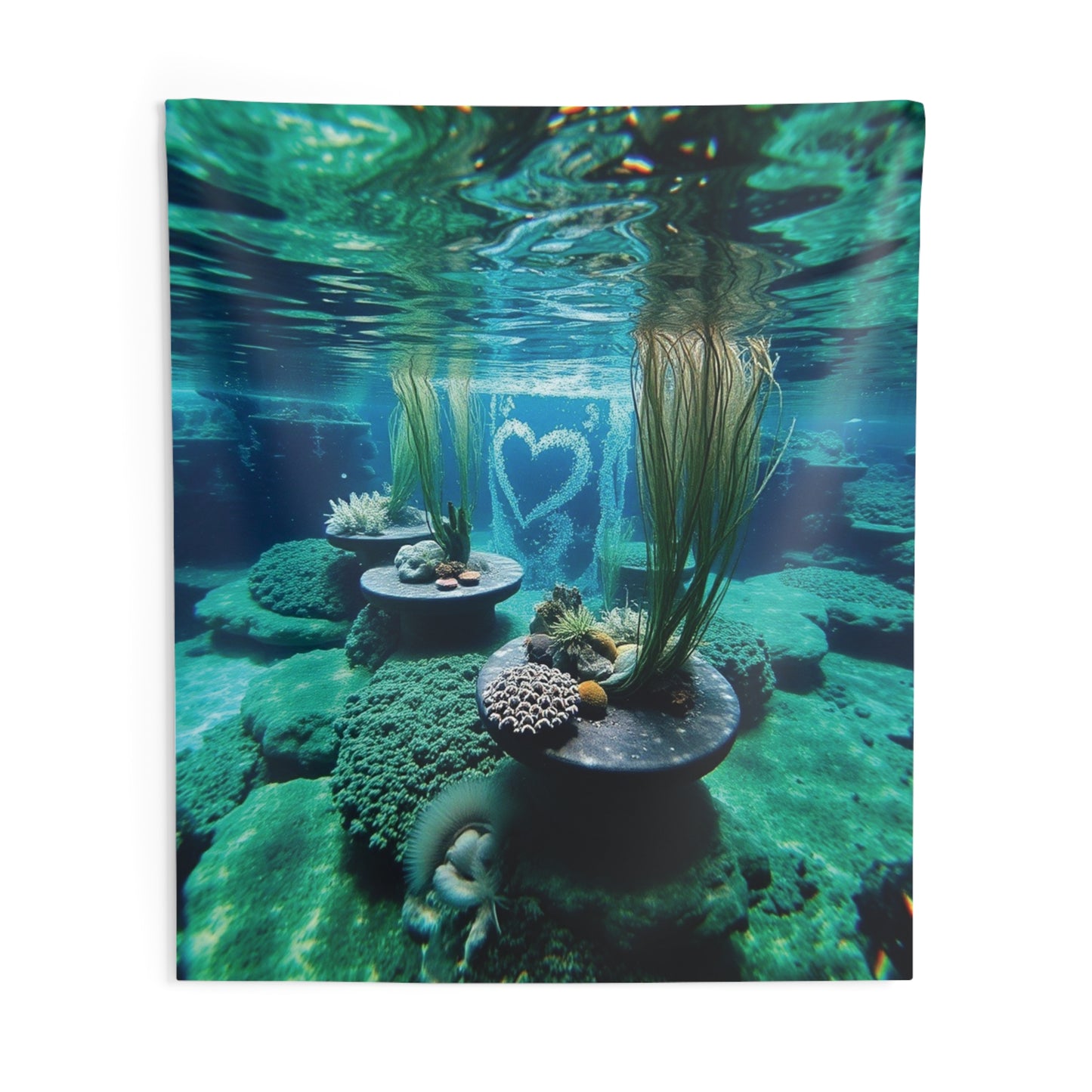 Underwater Love Heart Tapestry | Ocean Wall Art & Boho Coastal Home Decor
