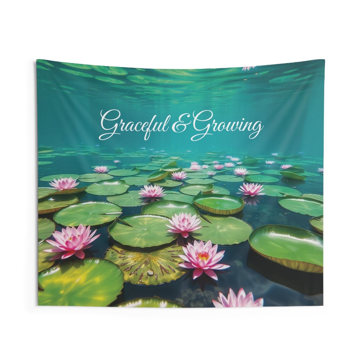 Graceful & Growing Water Lily Tapestry | Zen Boho Wall Art for Yoga & Relaxing Spaces