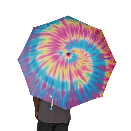 Vibrant Tie-Dye Semi-Automatic Umbrella, Foldable Rain Gear, Beach Accessory, Festival Essential, Unique Gift Idea