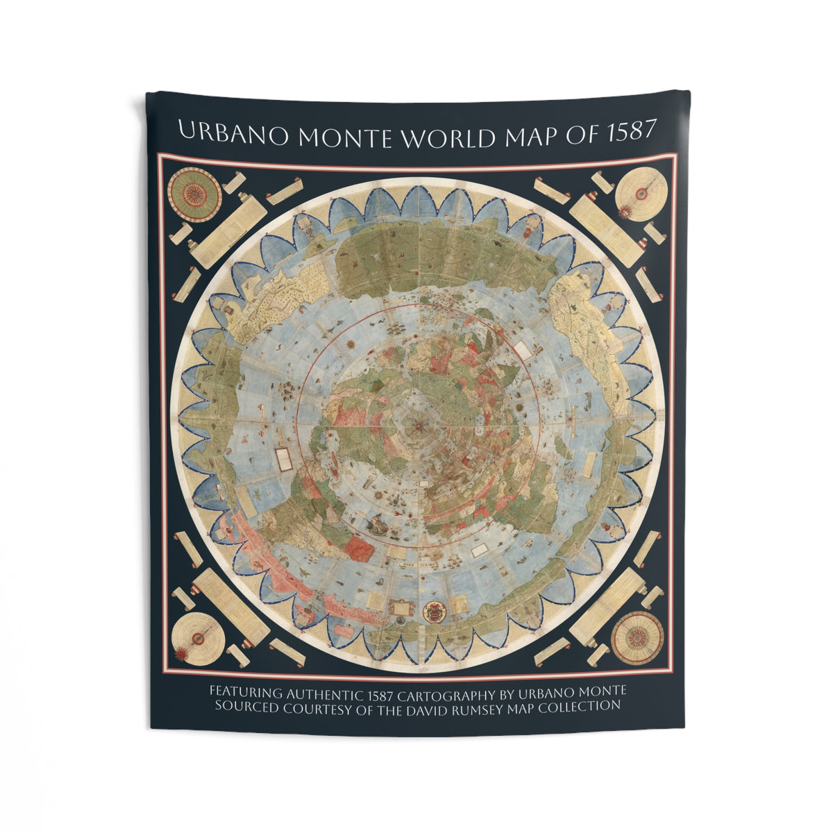 Tapestry — Urbano Monte World Map of 1587 Vintage Wall Art