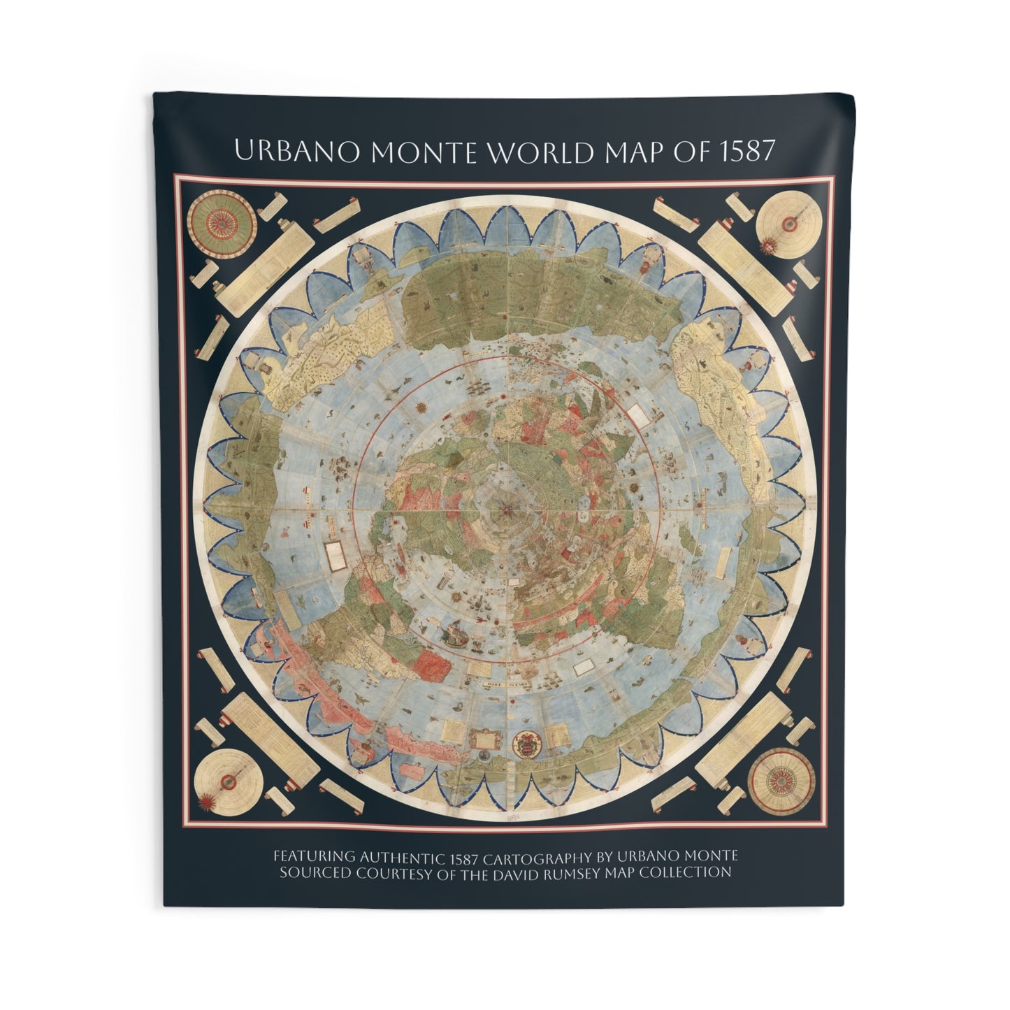 Tapestry — Urbano Monte World Map of 1587 Vintage Wall Art