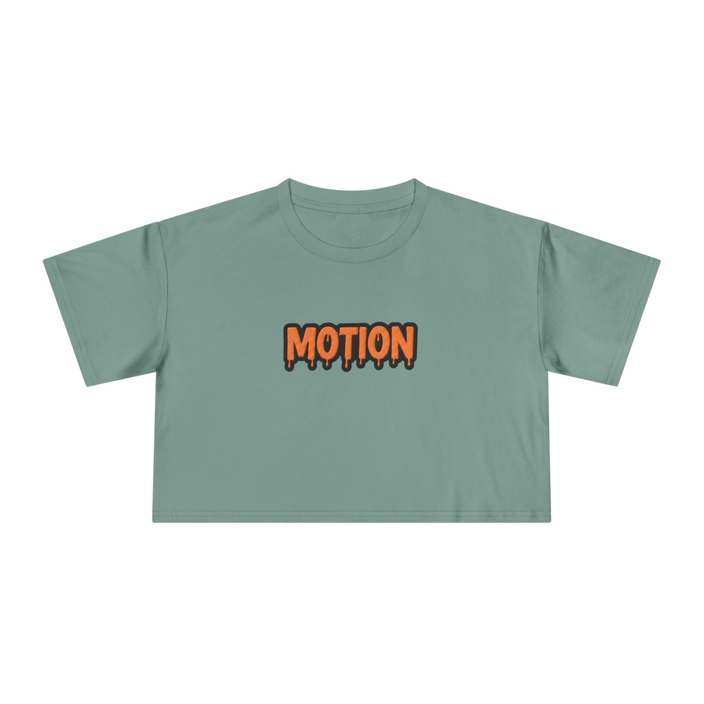 Motion Graphic Crop Tee — Retro Orange Drip Logo Women's Shirt