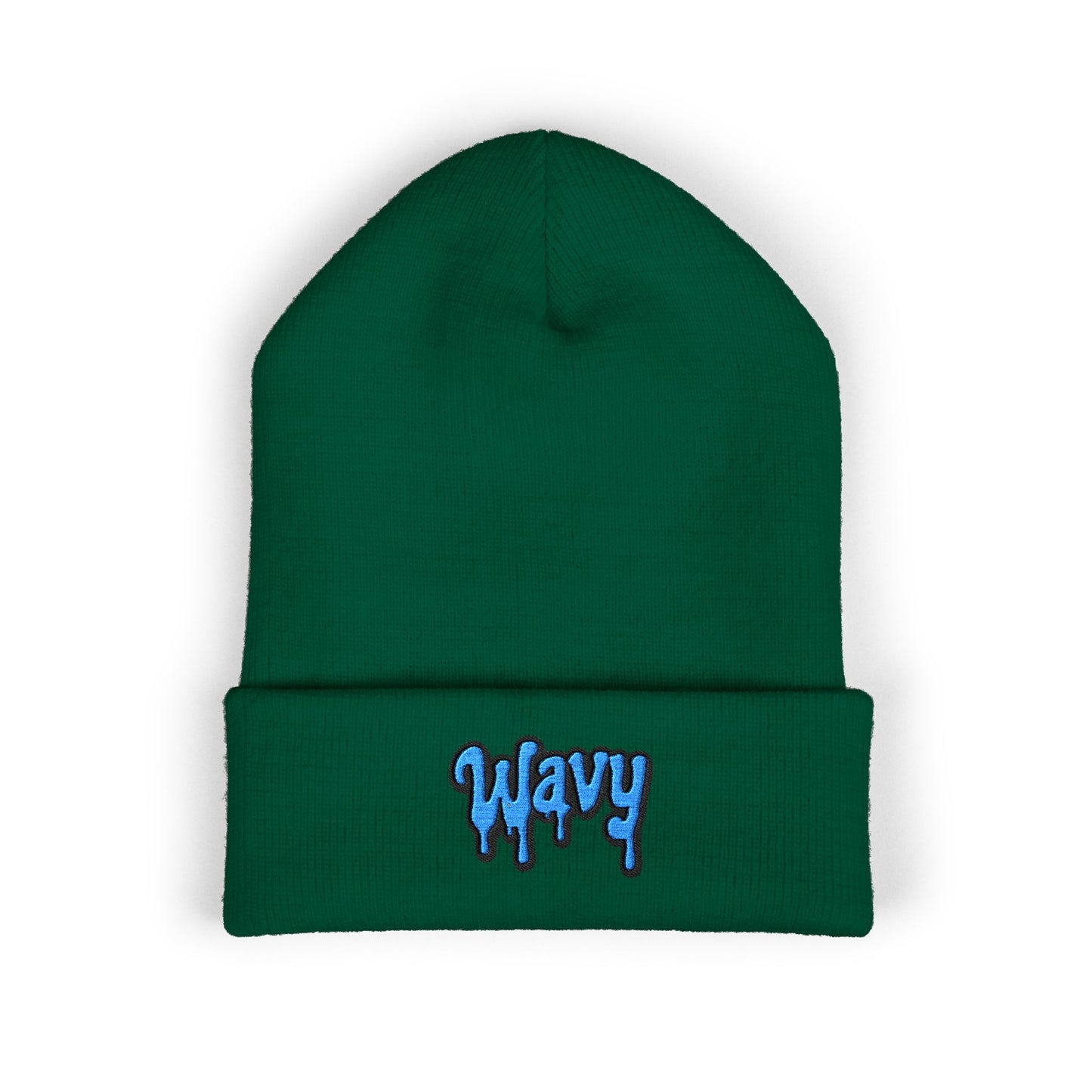 Wavy Embroidered Cuffed Beanie — Streetwear Knit Hat