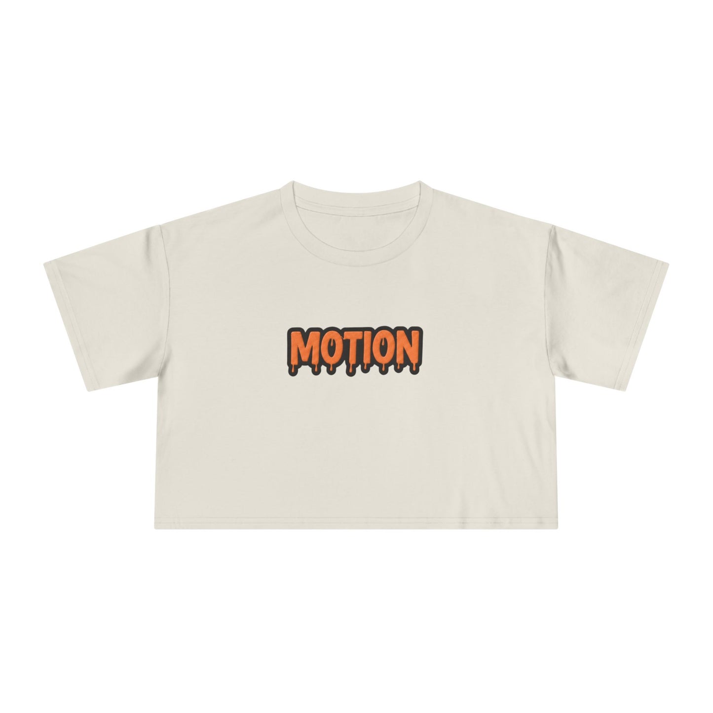 Motion Graphic Crop Tee — Retro Orange Drip Logo Women's Shirt