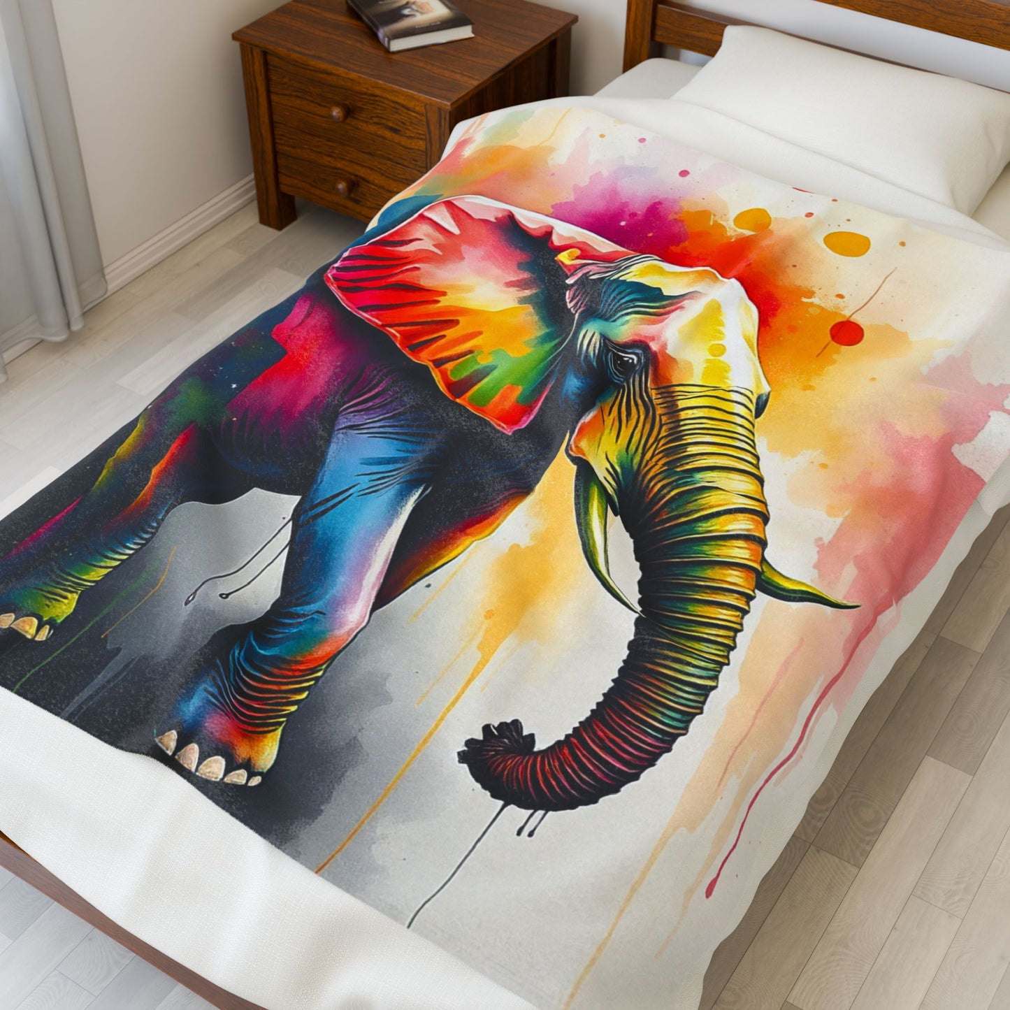 Colorful Elephant Safari Velveteen Plush Blanket — Soft Throw for Kids, Nursery, Animal Lovers & Whimsical Home Décor