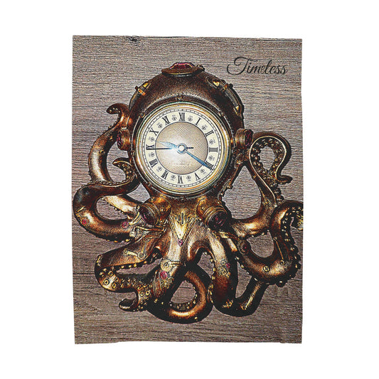 Rustic Octopus Clock Velveteen Blanket – Soft Plush Ocean-Inspired Throw for Kids, Beach Lovers & Nautical Home Décor