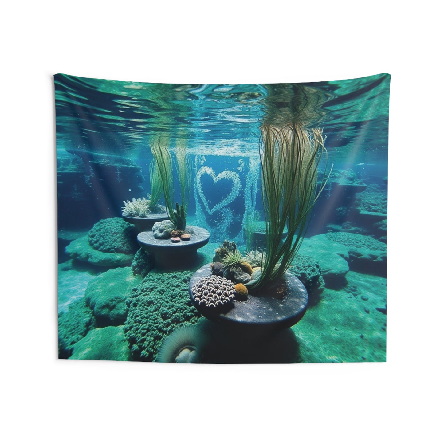 Underwater Love Heart Tapestry | Ocean Wall Art & Boho Coastal Home Decor