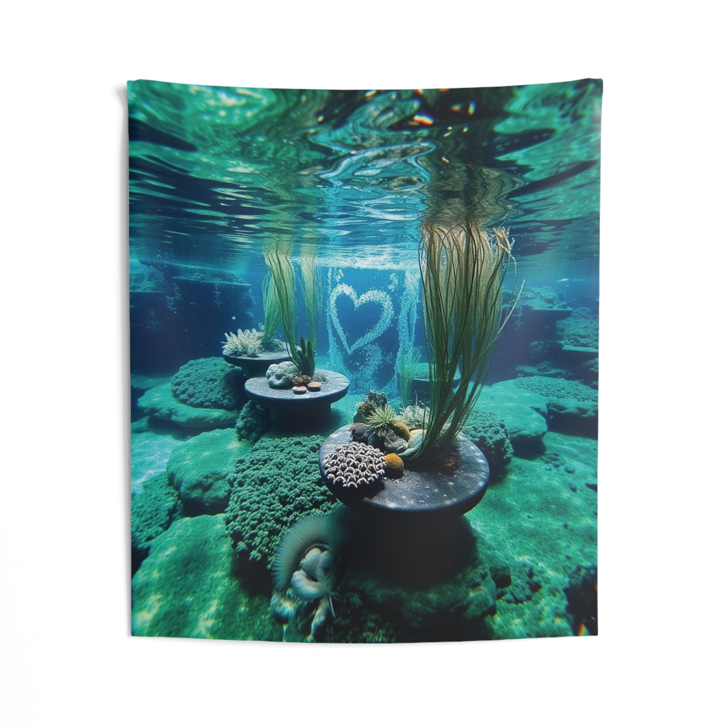 Underwater Love Heart Tapestry | Ocean Wall Art & Boho Coastal Home Decor