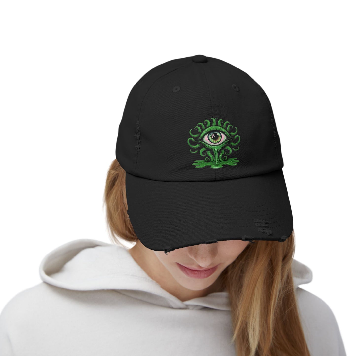 Woke AF Third Eye Open Distressed Dad Hat – Psychedelic Graphic Print Vintage Style Cap
