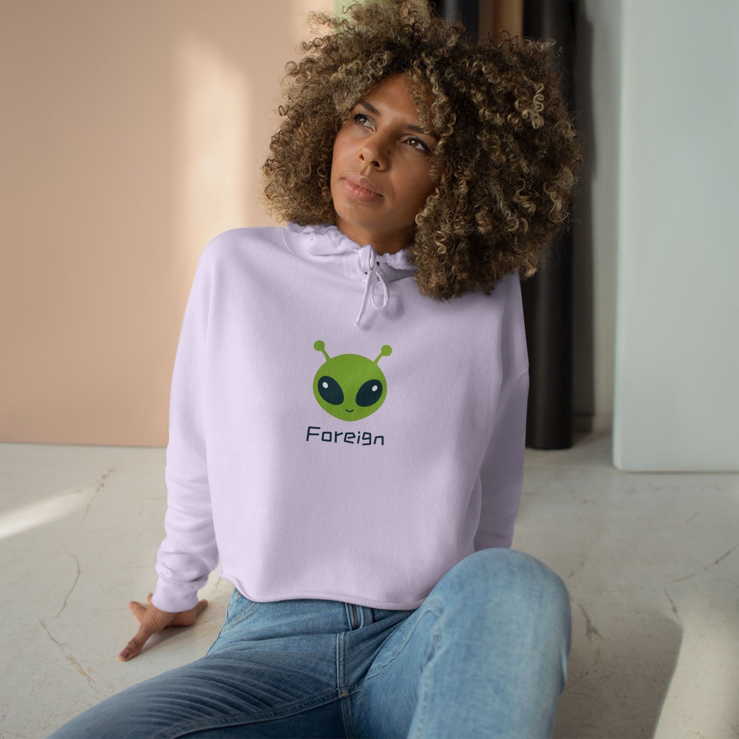 Alien Art Crop Hoodie — Retro Foreign Alien Graphic