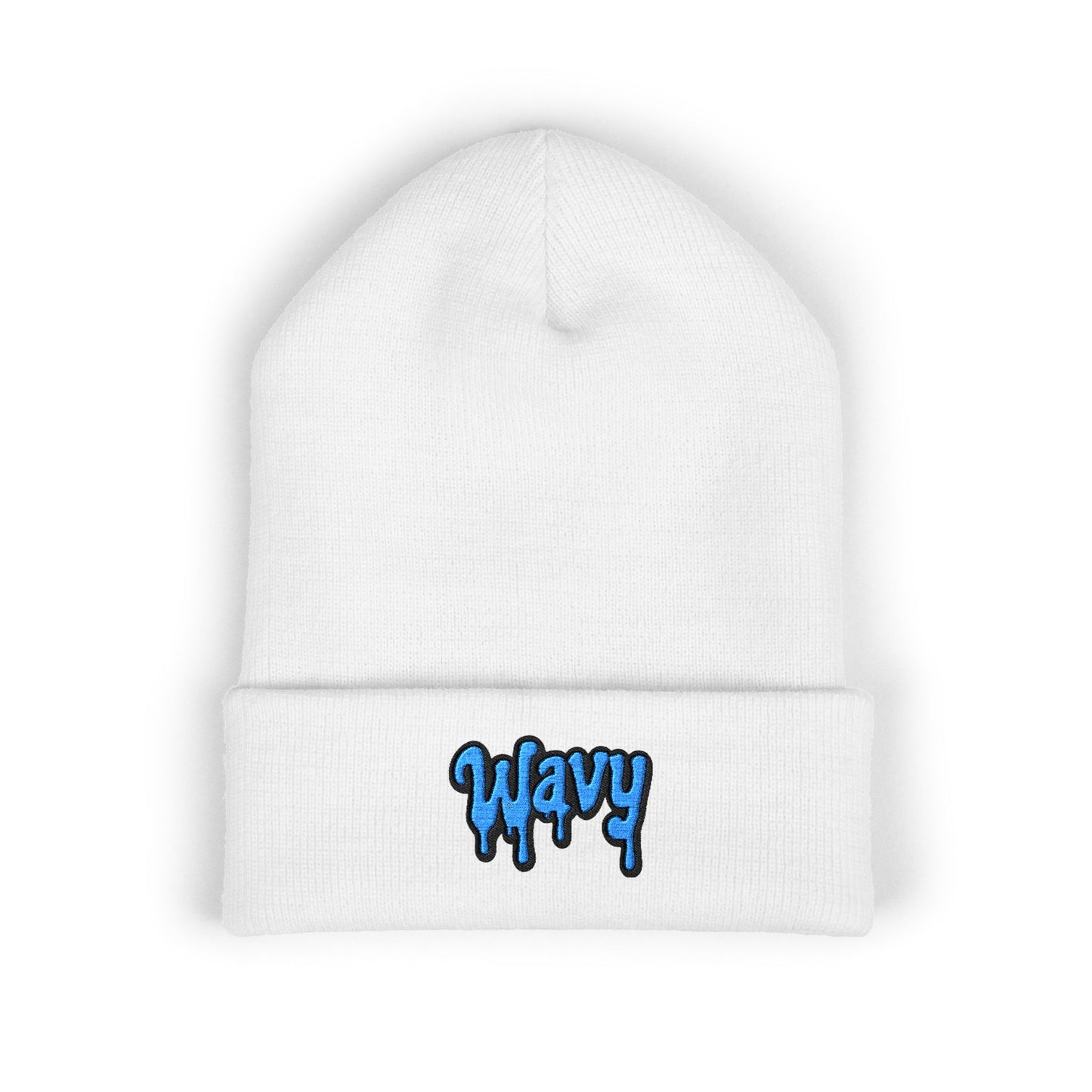 Wavy Embroidered Cuffed Beanie — Streetwear Knit Hat