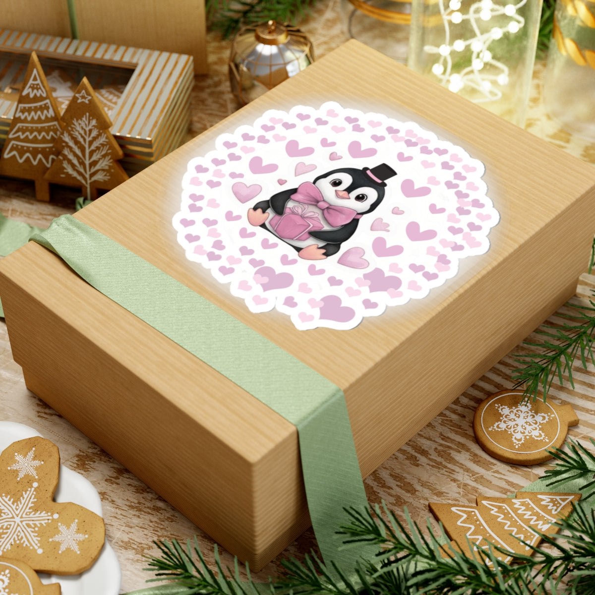 Adorable Penguin Love Kiss-Cut Stickers, Cute Valentine's Day Gift, Laptop Decor, Scrapbooking, Heart Theme Decor