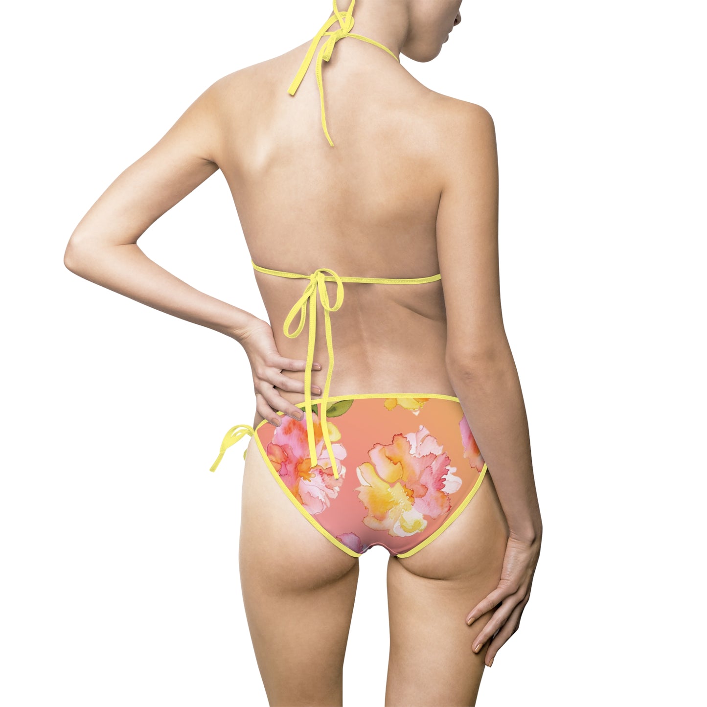 Floral Pink Tie-Side Bikini — Women's Tropical Watercolor Swimsuit