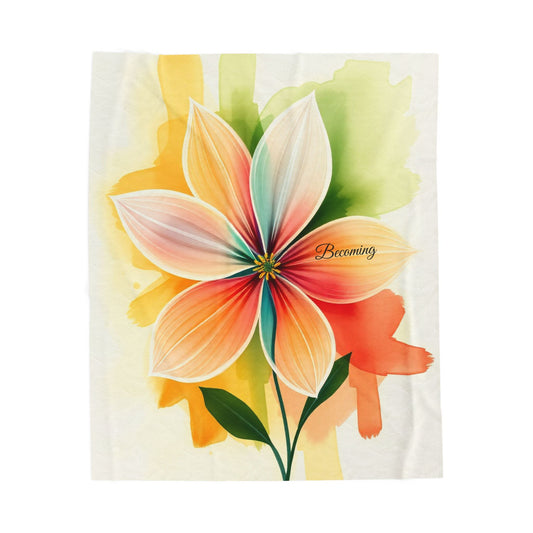 Floral “Becoming” Velveteen Plush Blanket — Soft Throw for Self-Care, Growth, Mindfulness & Inspirational Home Décor