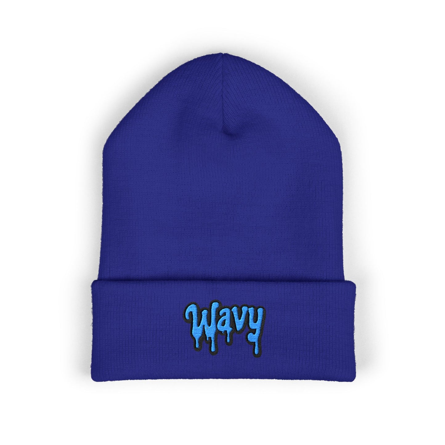 Wavy Embroidered Cuffed Beanie — Streetwear Knit Hat