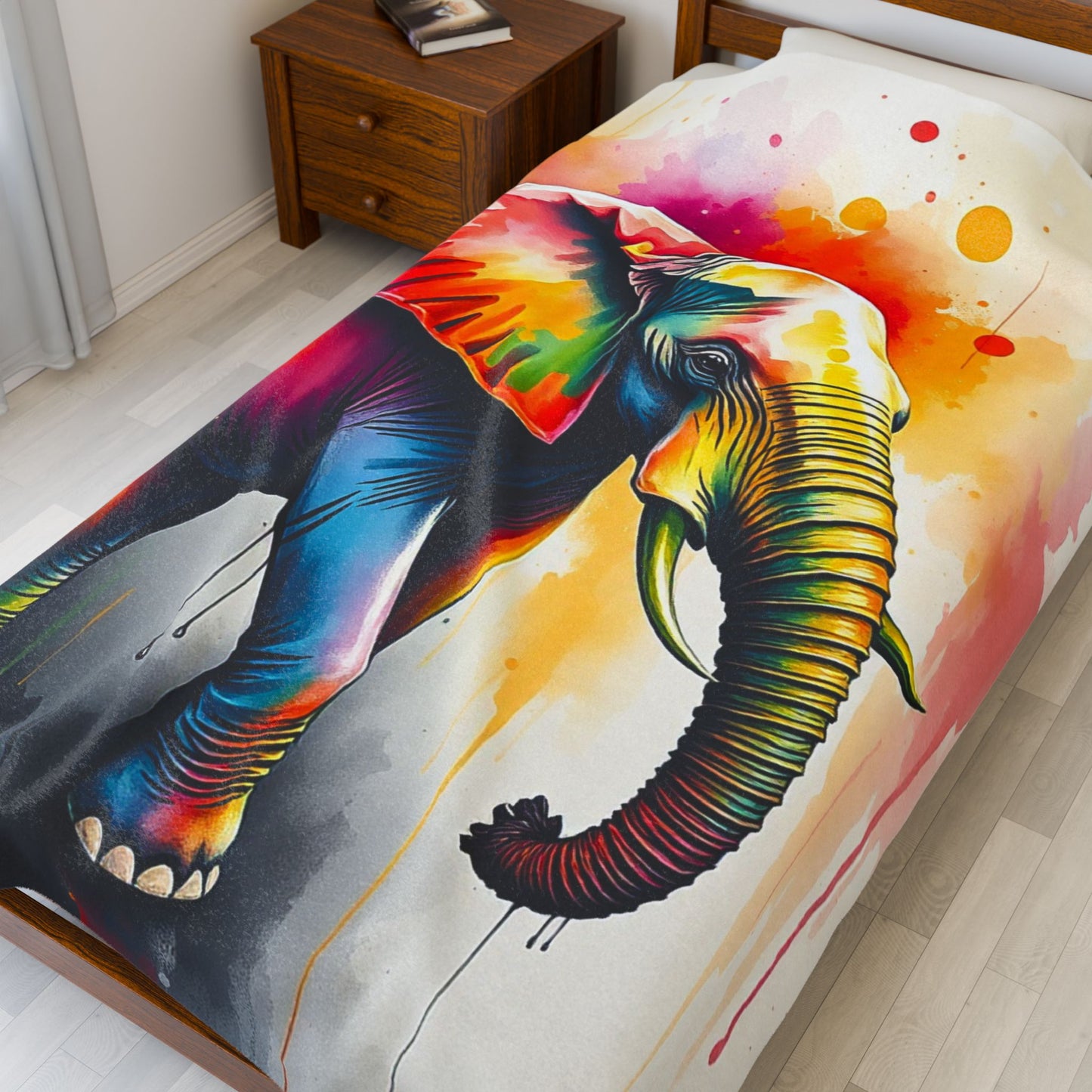 Colorful Elephant Safari Velveteen Plush Blanket — Soft Throw for Kids, Nursery, Animal Lovers & Whimsical Home Décor