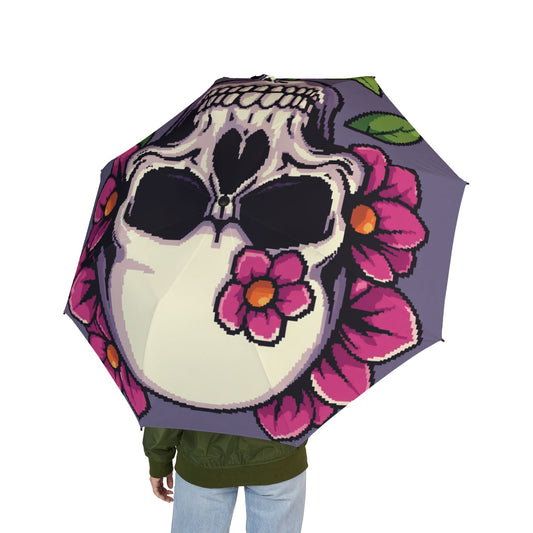 Floral Skull Umbrella | Foldable Goth & Festival Rain Umbrella – Unique Gift for Her