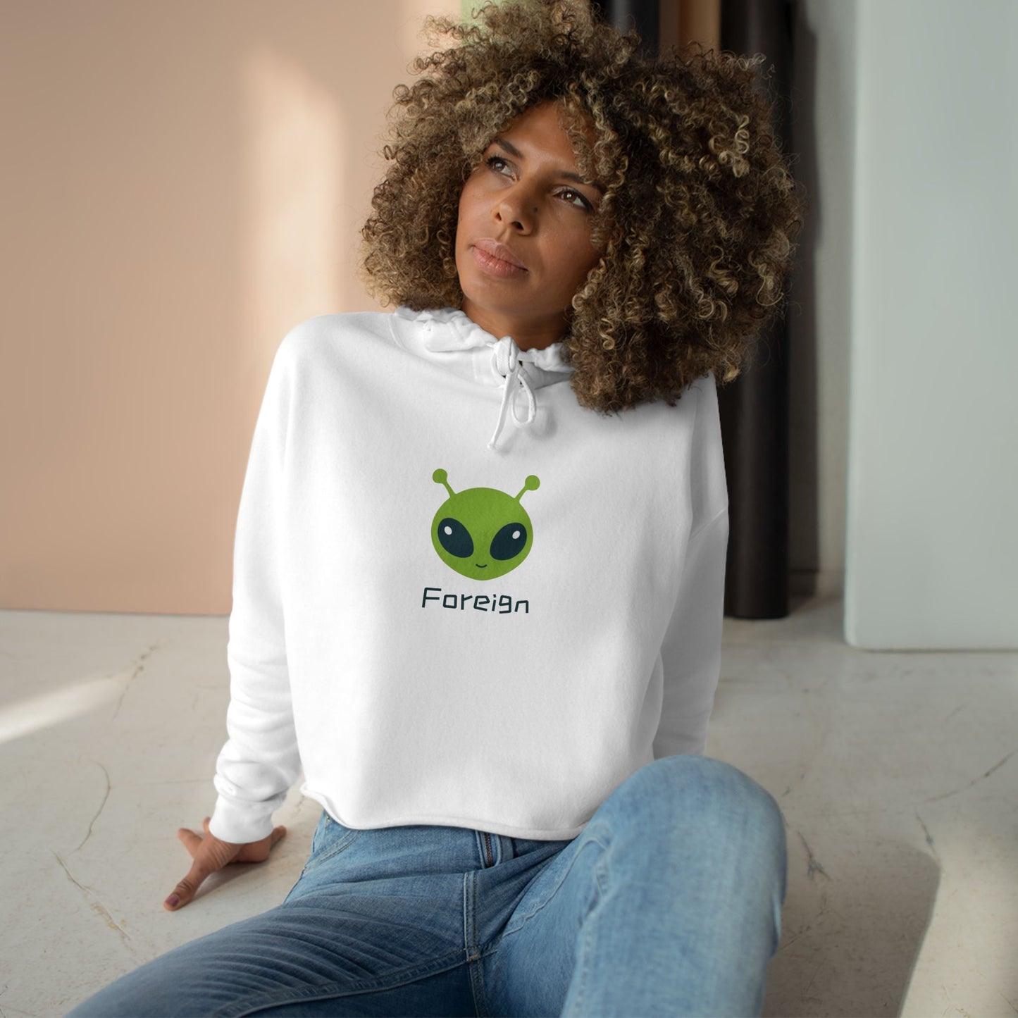 Alien Art Crop Hoodie — Retro Foreign Alien Graphic