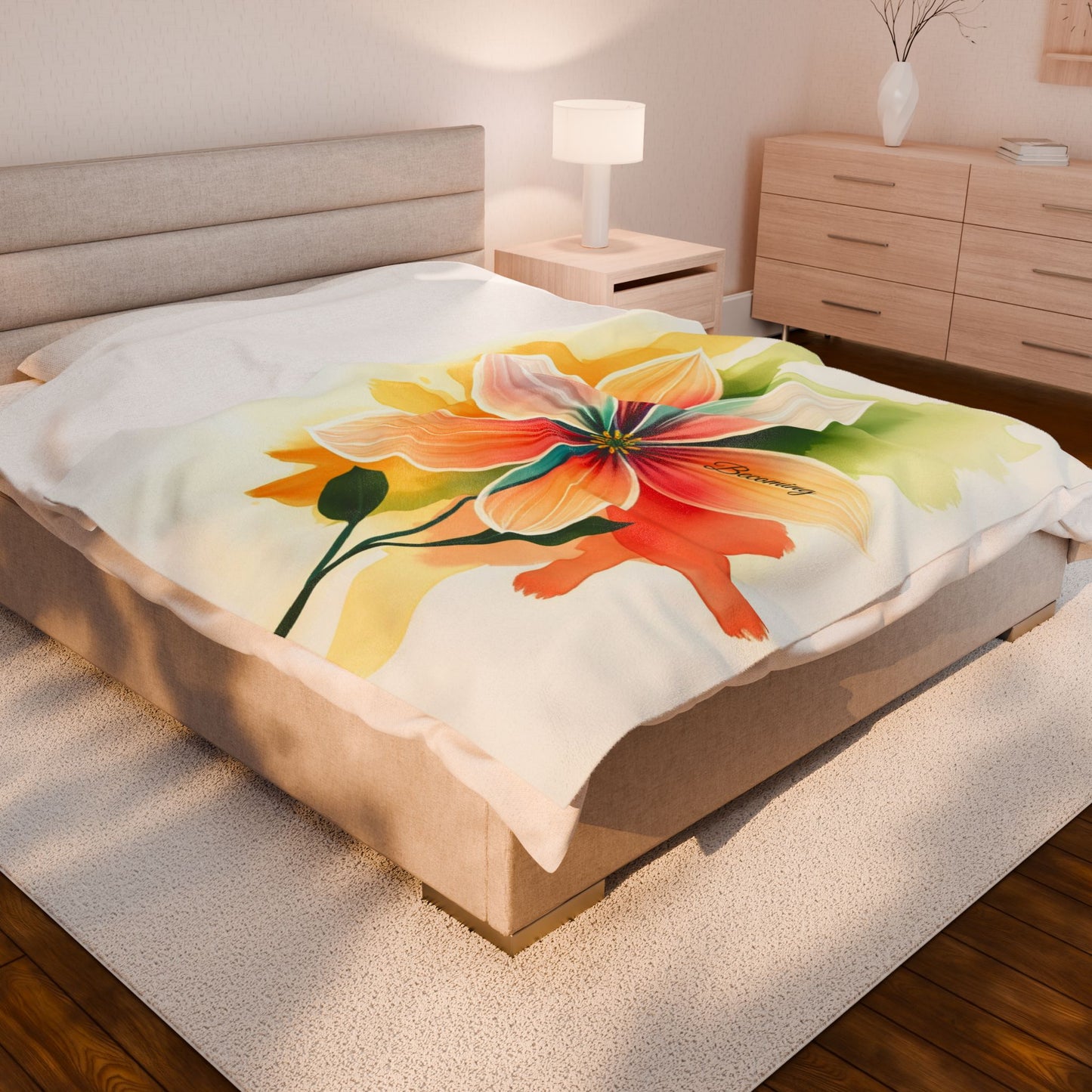 Floral “Becoming” Velveteen Plush Blanket — Soft Throw for Self-Care, Growth, Mindfulness & Inspirational Home Décor