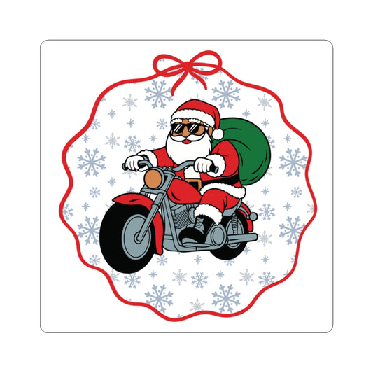 Santa Biker Kiss-Cut Stickers for Holiday Fun, Festive Decor, Gifts, Xmas Celebration, Humorous Stickers, Santa Gifts