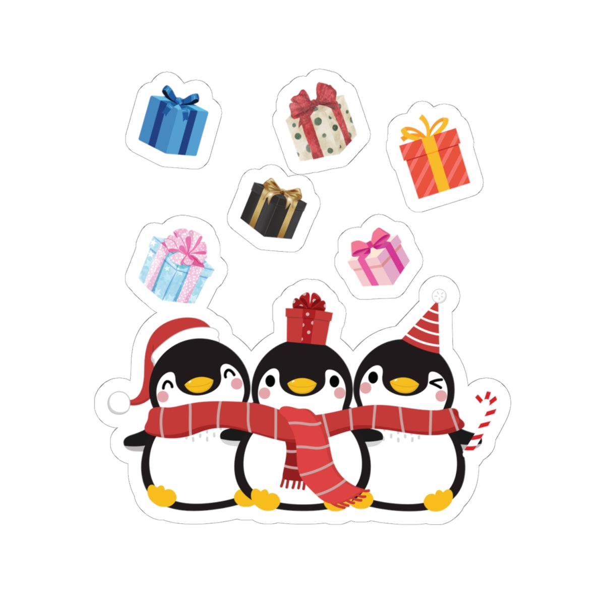 Festive Penguin Kiss-Cut Stickers | Cute Holiday Decor, Gift Wrapping, Scrapbooking, Kids' Party Supplies, Winter Cheer