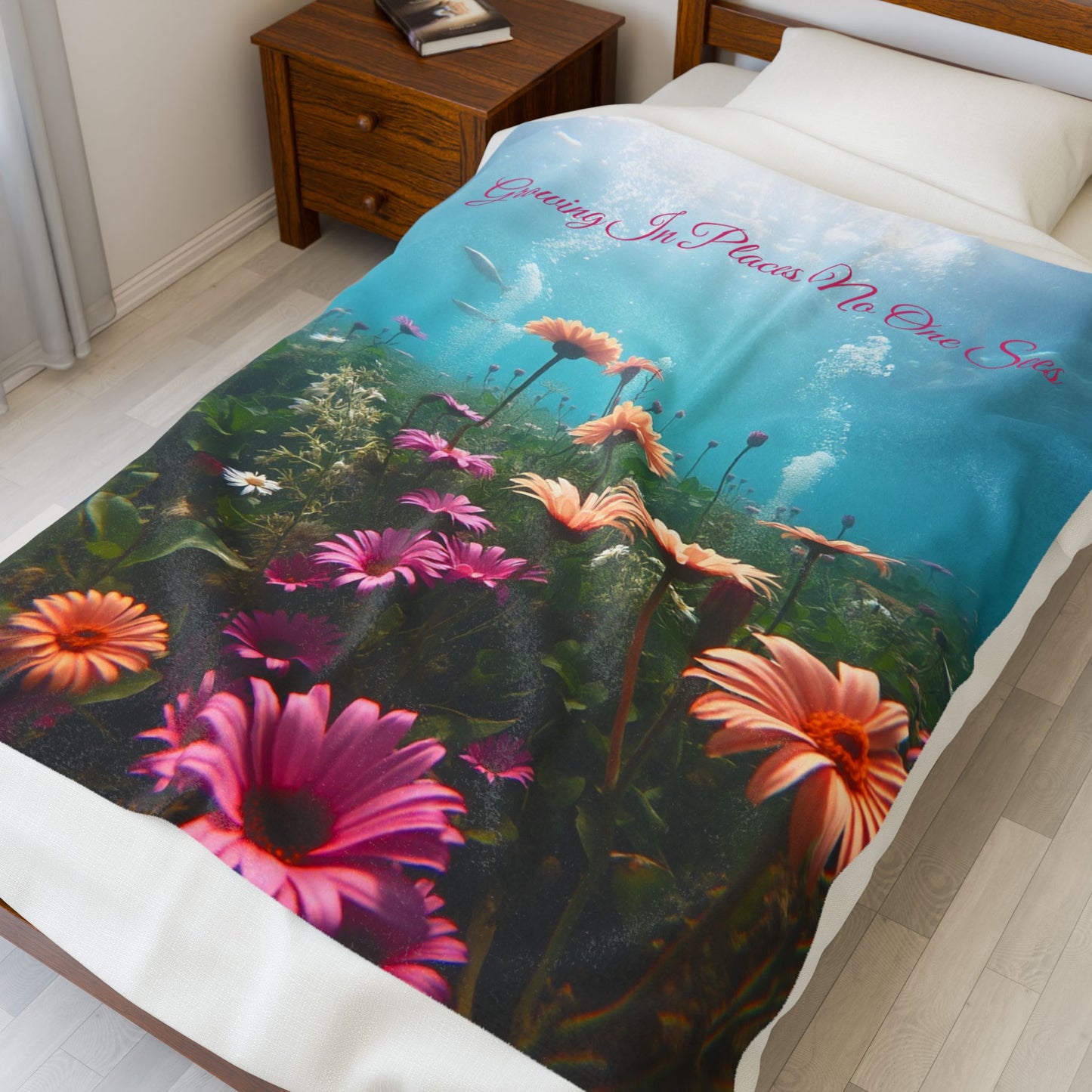 Floral Underwater Garden "Growing In Places No One Sees" Cozy Throw — Velveteen Plush Blanket