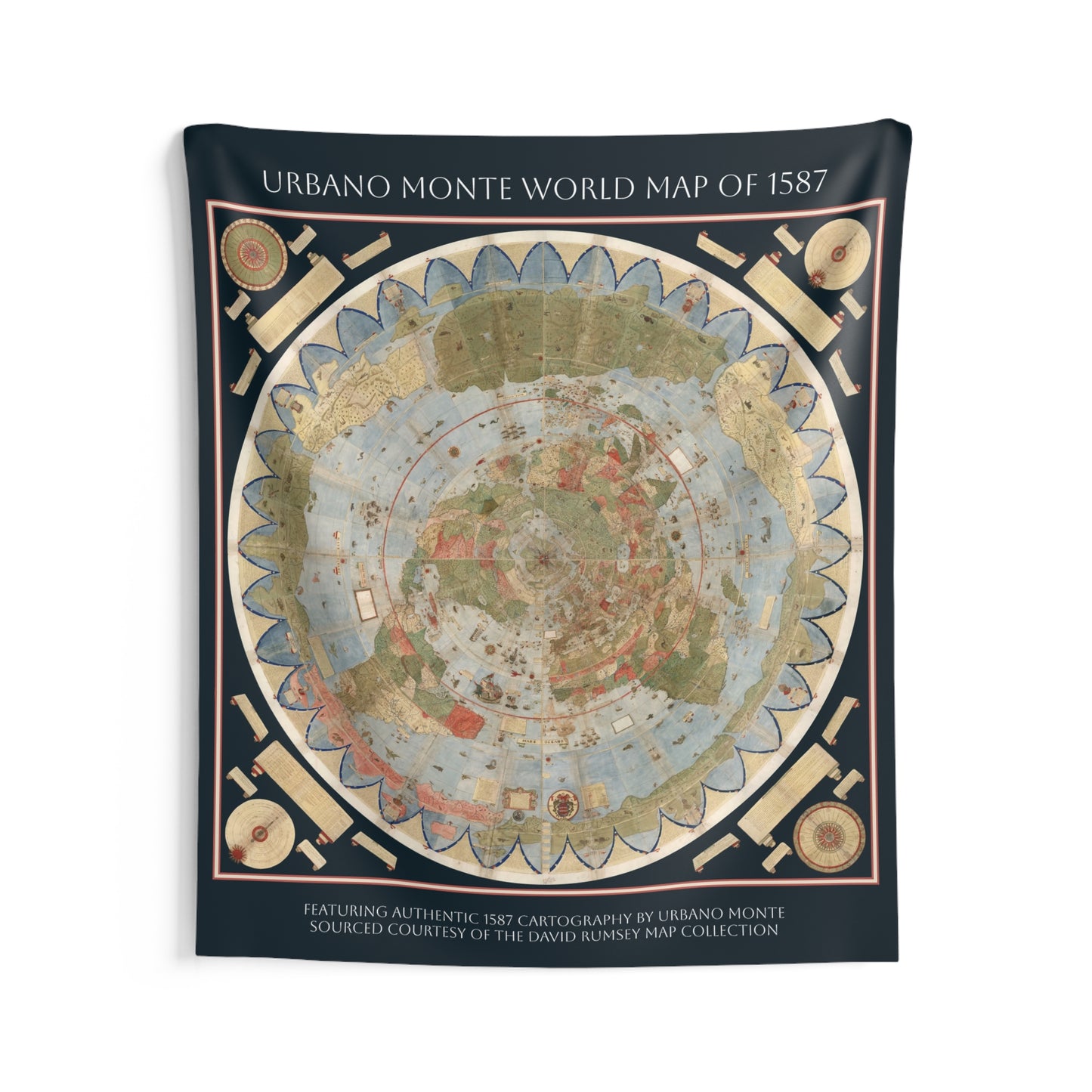 Tapestry — Urbano Monte World Map of 1587 Vintage Wall Art