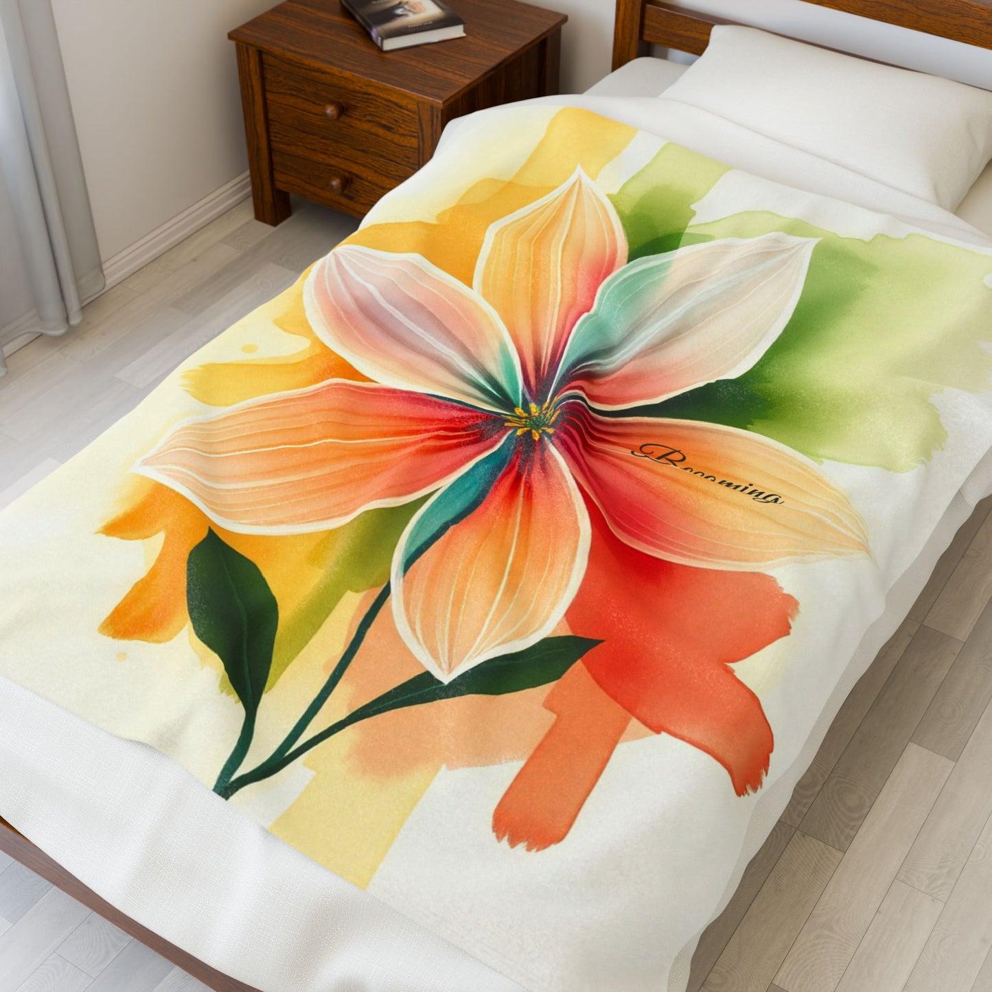 Floral “Becoming” Velveteen Plush Blanket — Soft Throw for Self-Care, Growth, Mindfulness & Inspirational Home Décor