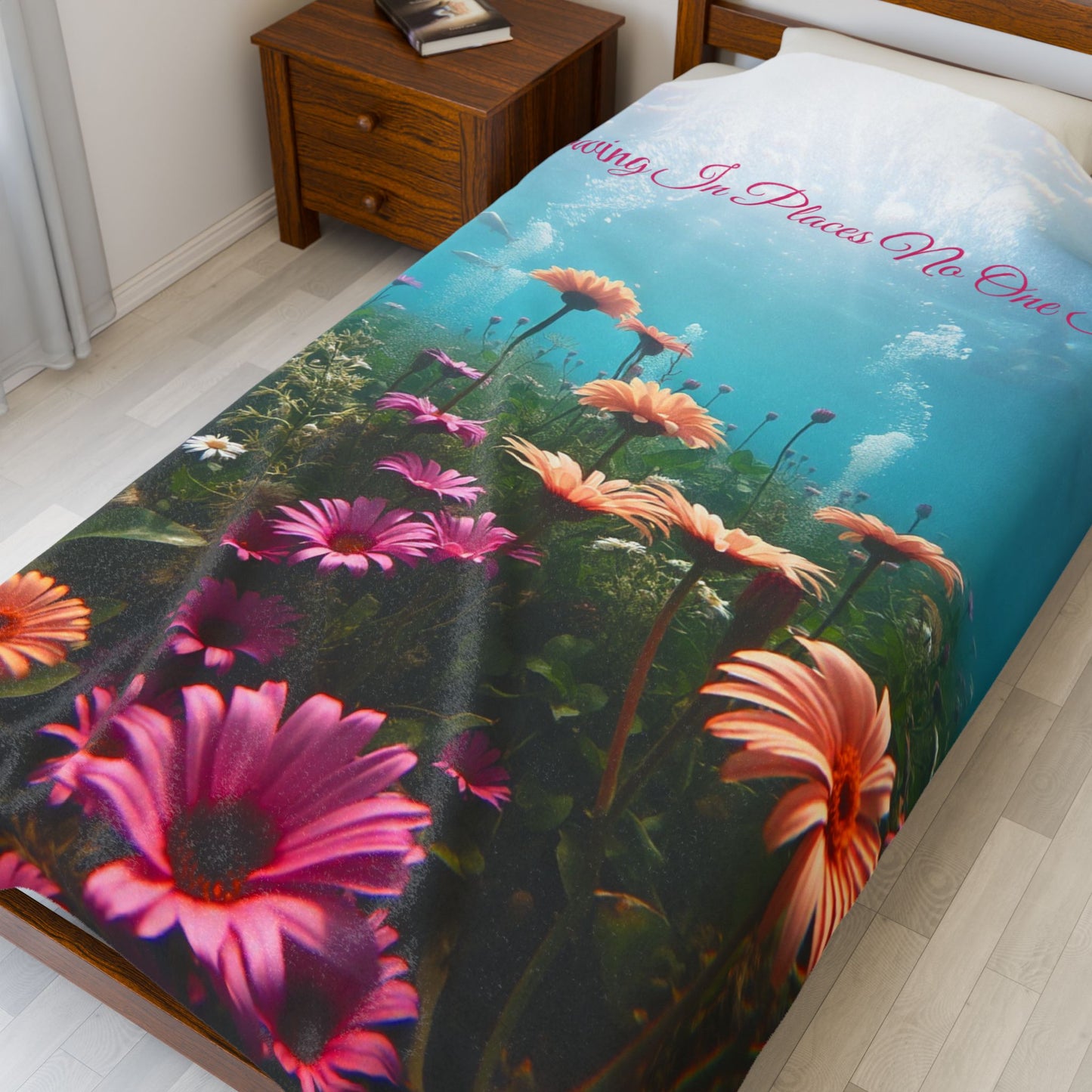 Floral Underwater Garden "Growing In Places No One Sees" Cozy Throw — Velveteen Plush Blanket