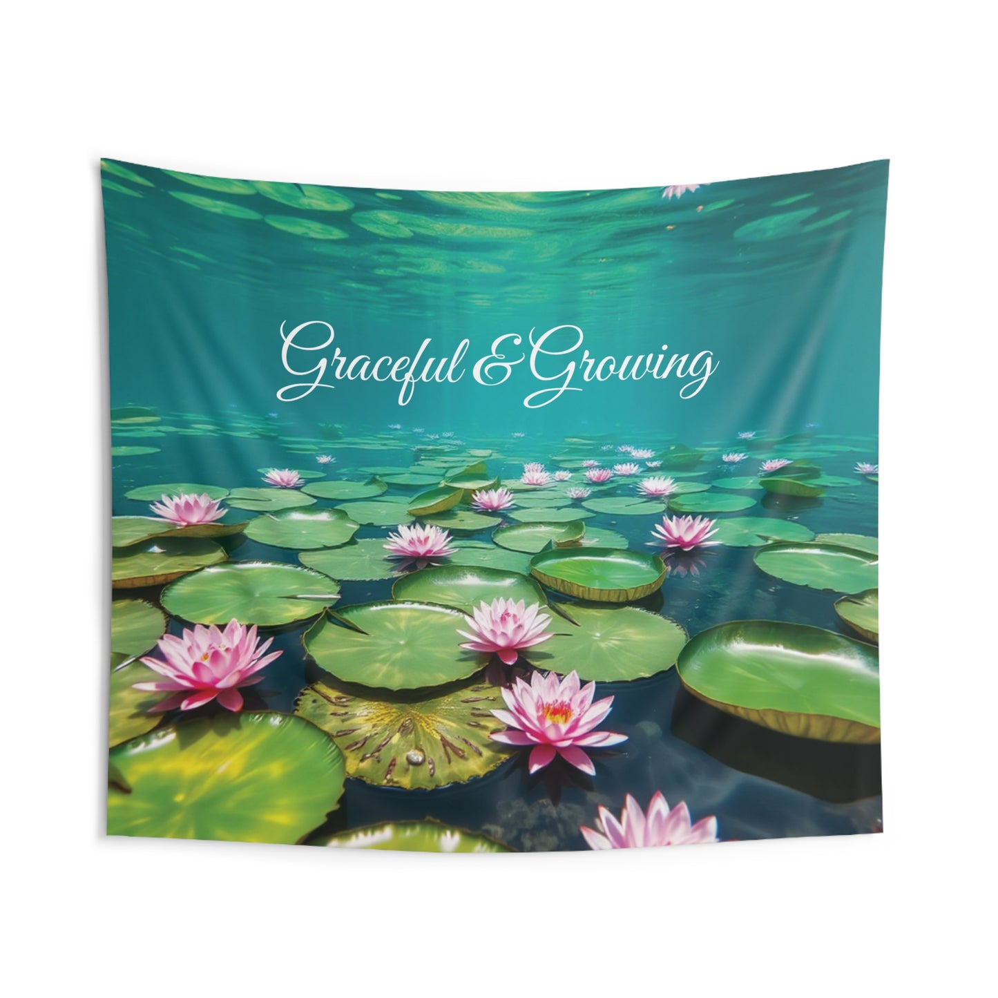 Graceful & Growing Water Lily Tapestry | Zen Boho Wall Art for Yoga & Relaxing Spaces