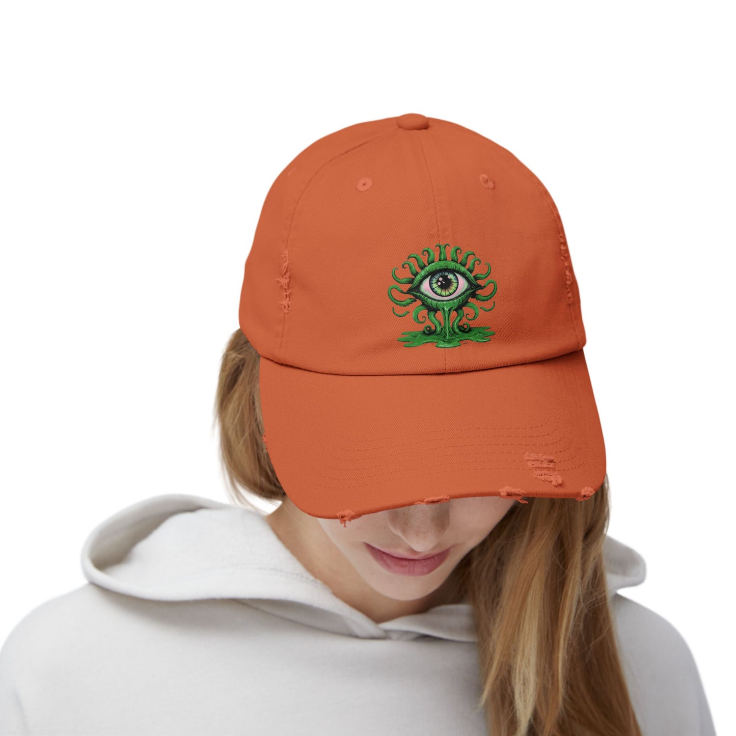 Woke AF Third Eye Open Distressed Dad Hat – Psychedelic Graphic Print Vintage Style Cap