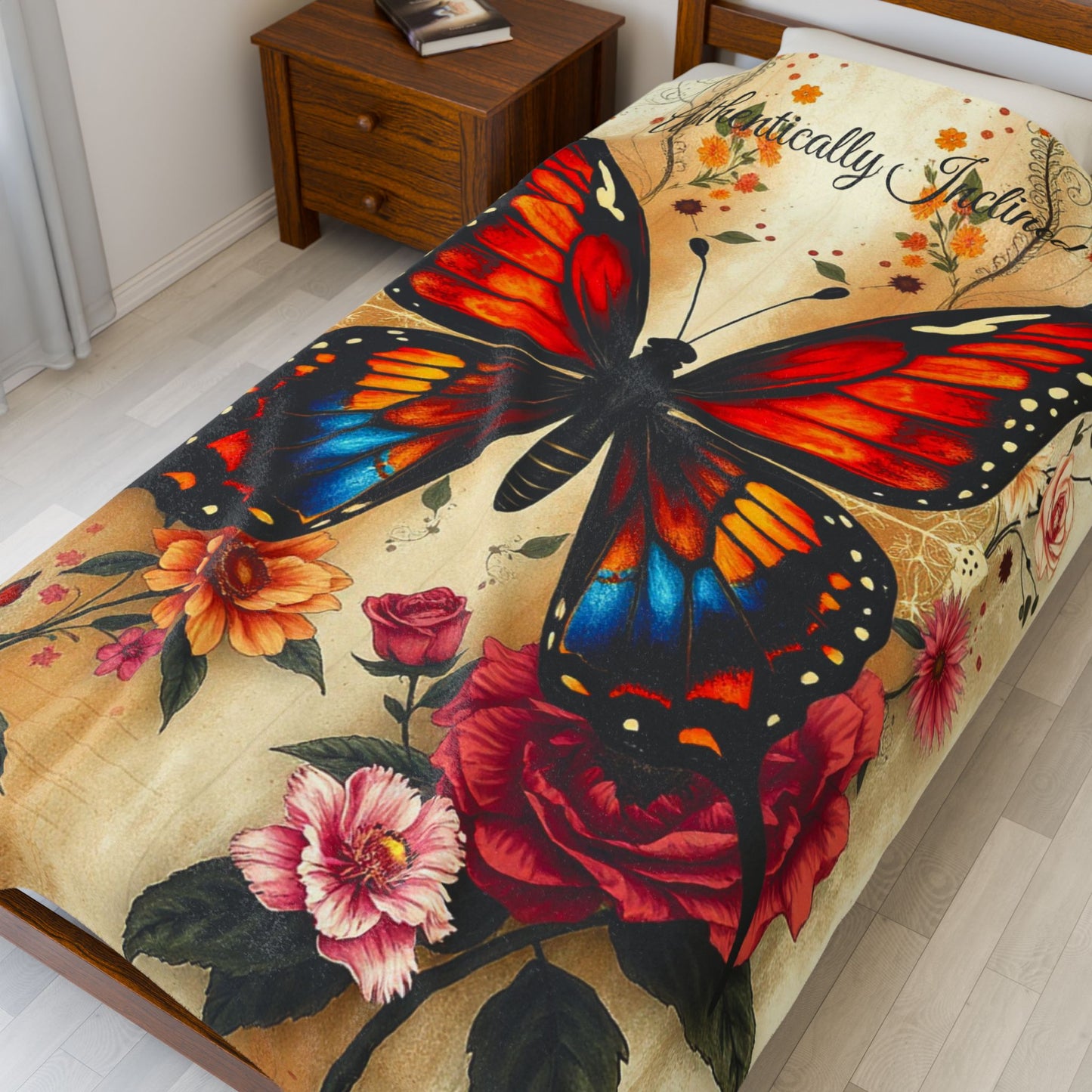 Floral Microfleece Blanket — “Authentically Inclined” Soft Plush Throw for Self-Care, Nursery & Inspirational Home Décor