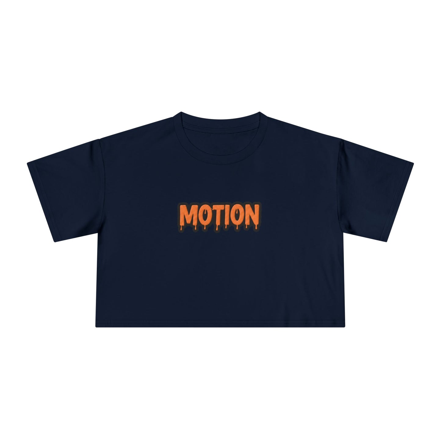Motion Graphic Crop Tee — Retro Orange Drip Logo Women's Shirt