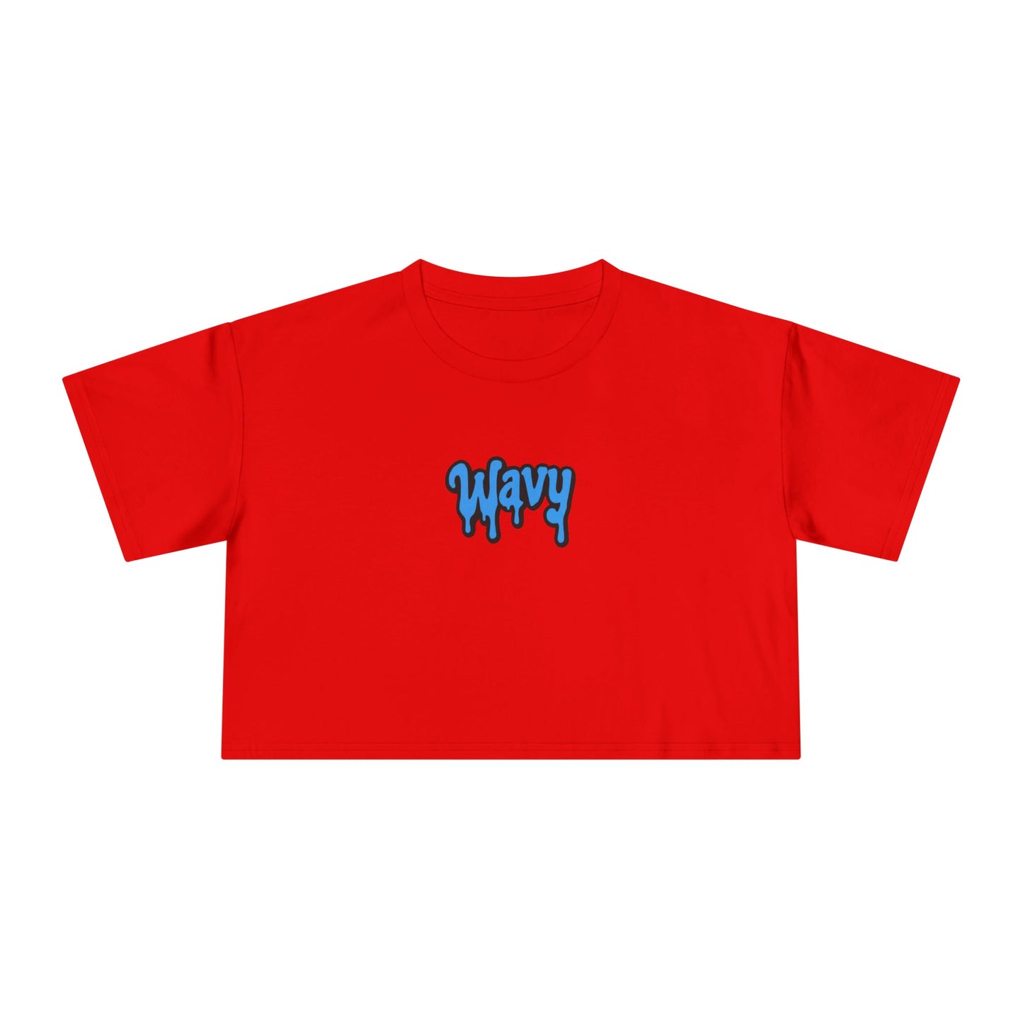 Wavy Graphic Crop Tee — Blue Drip Logo Women's Casual Top