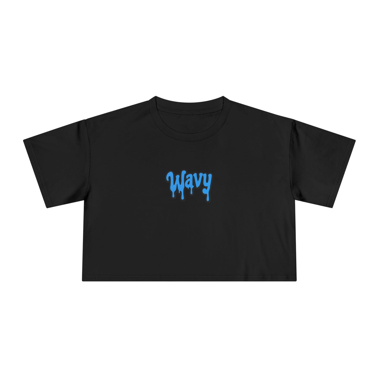 Wavy Graphic Crop Tee — Blue Drip Logo Women's Casual Top