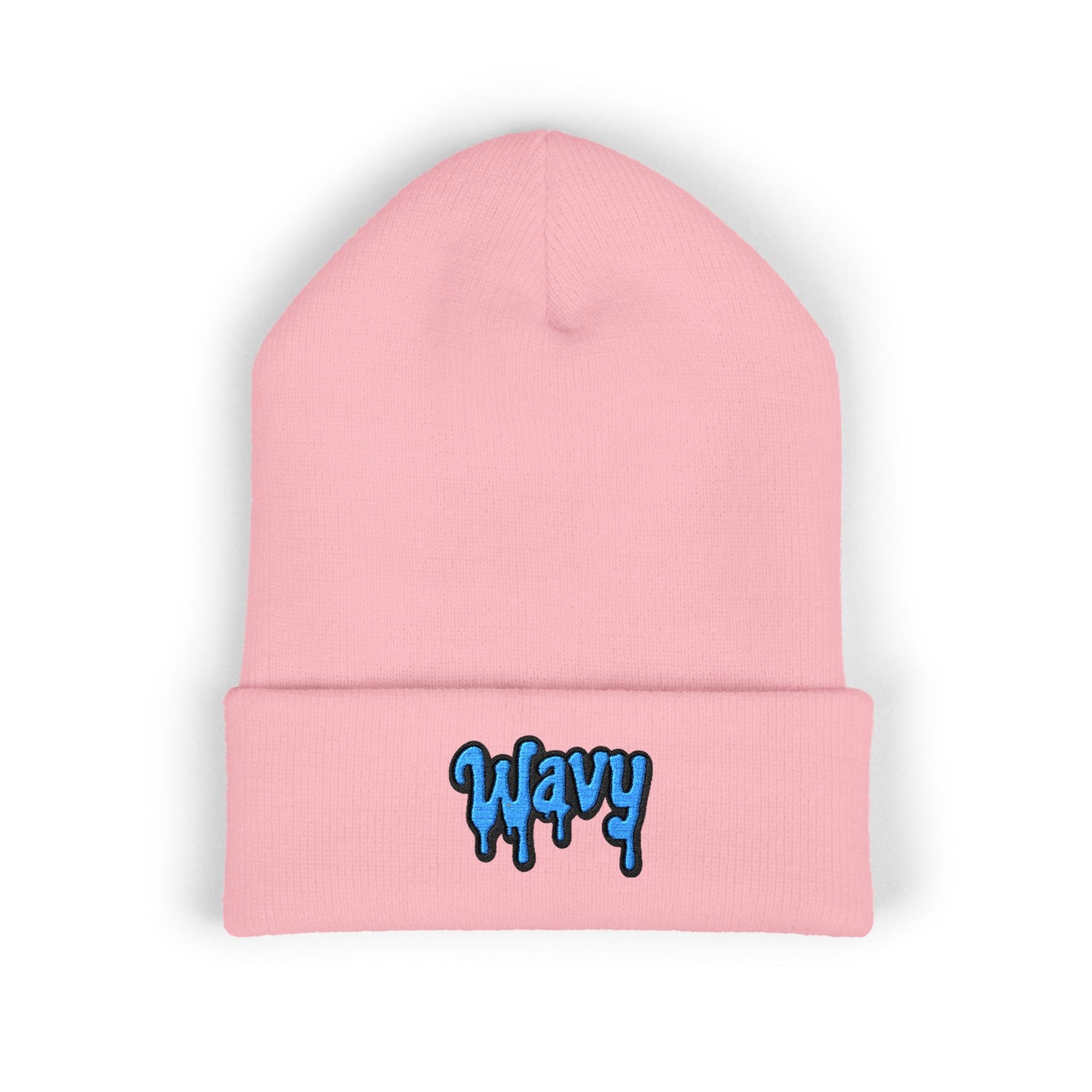 Wavy Embroidered Cuffed Beanie — Streetwear Knit Hat