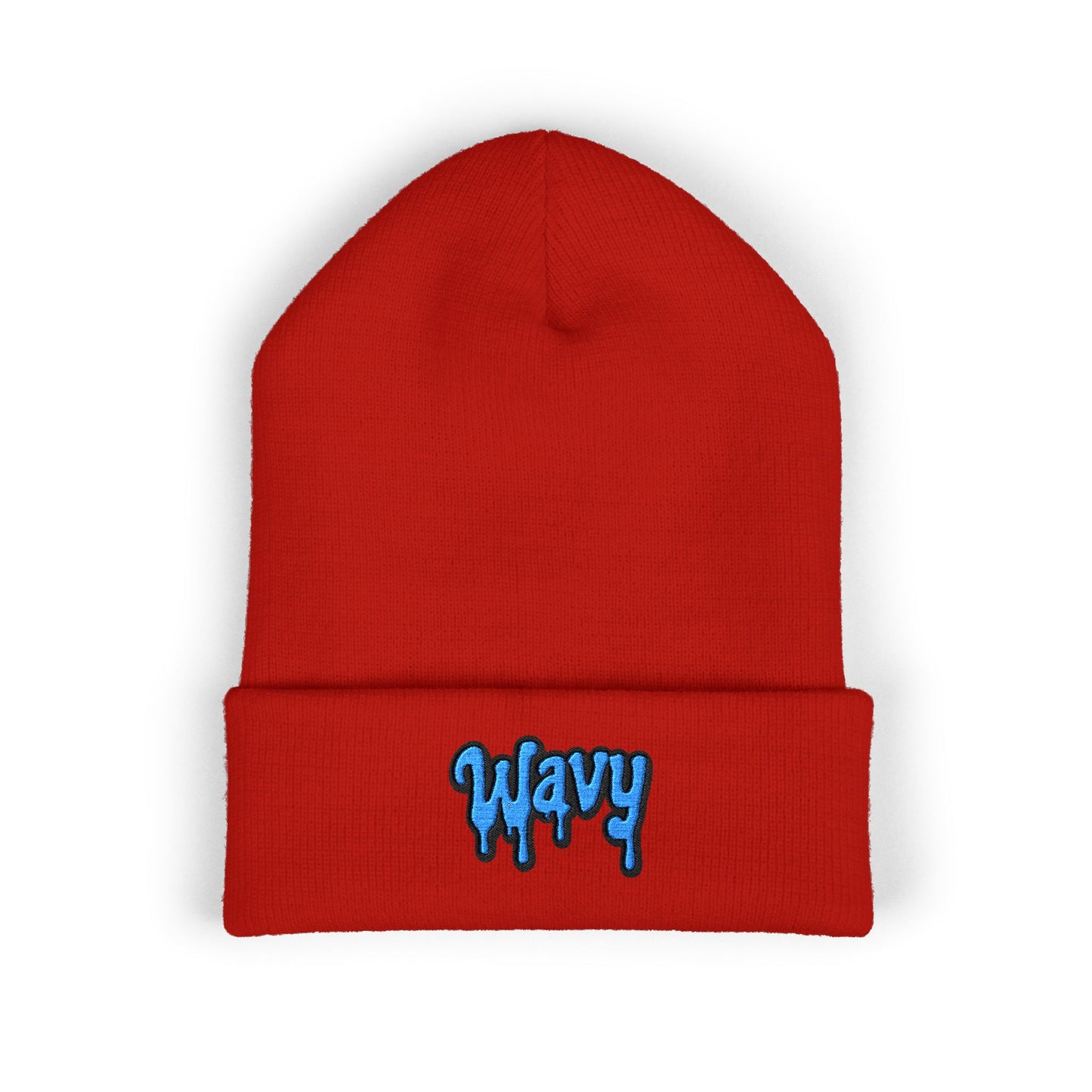 Wavy Embroidered Cuffed Beanie — Streetwear Knit Hat
