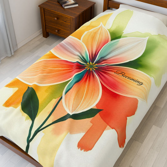 Floral “Becoming” Velveteen Plush Blanket — Soft Throw for Self-Care, Growth, Mindfulness & Inspirational Home Décor