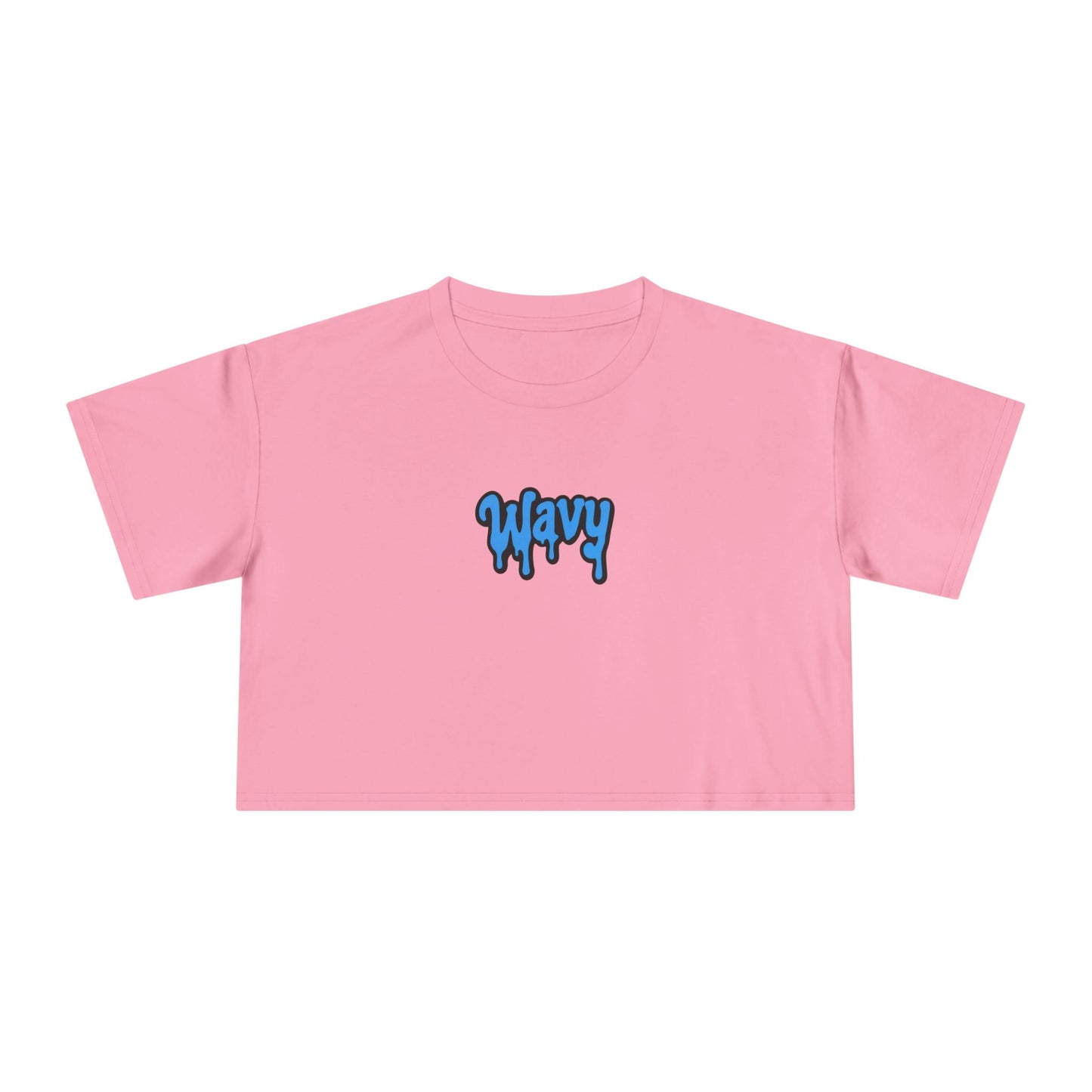 Wavy Graphic Crop Tee — Blue Drip Logo Women's Casual Top