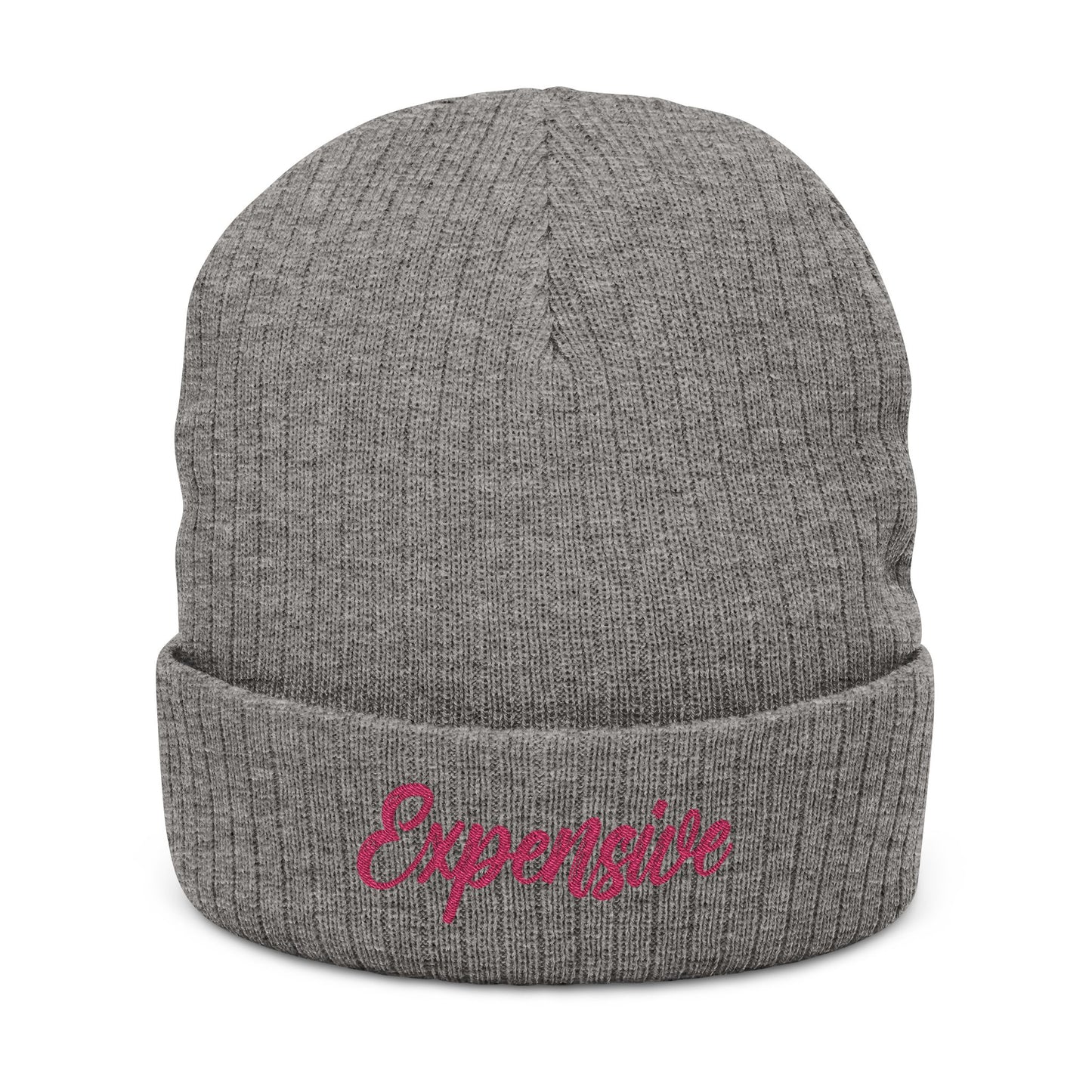 Stylish Ribbed Knit Beanie with 'EXPENSIVE' Embroidery, Cool Fashion Accessory, Gift for Him/Her, Winter Warmth, Trendy Beanie