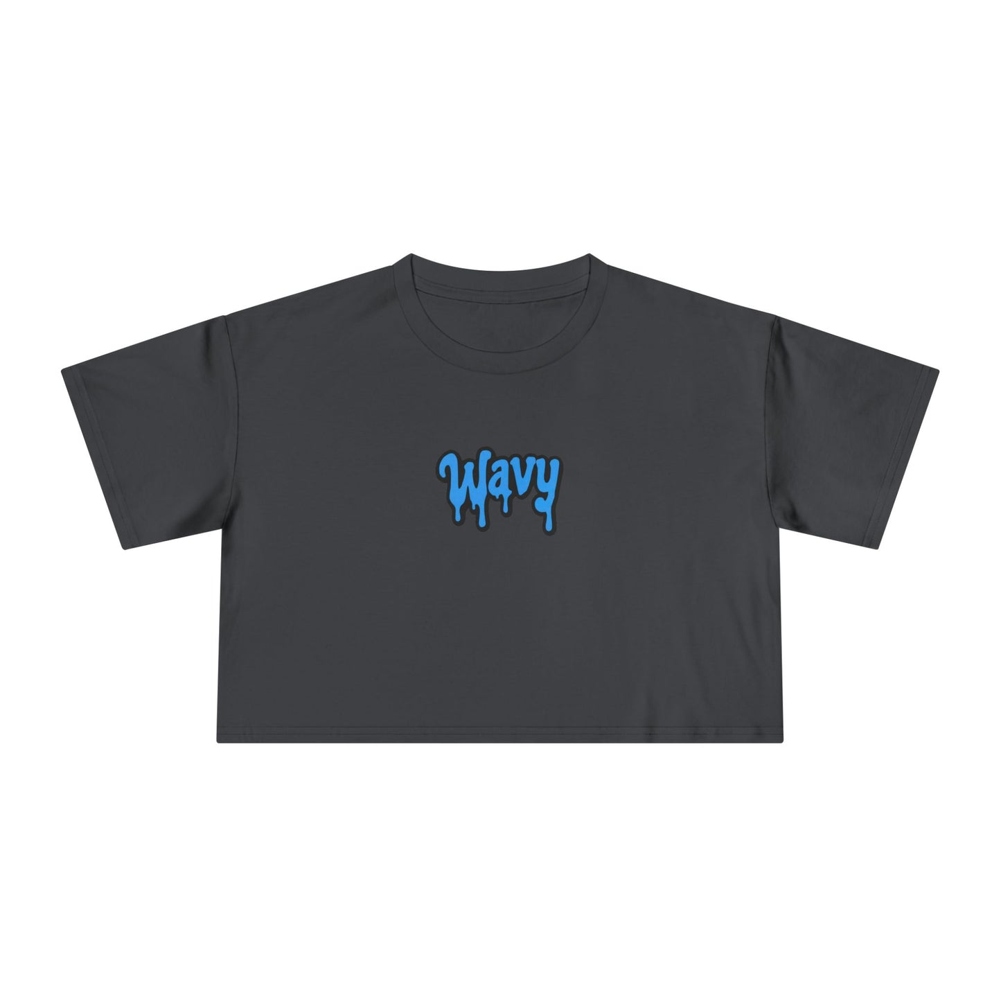 Wavy Graphic Crop Tee — Blue Drip Logo Women's Casual Top