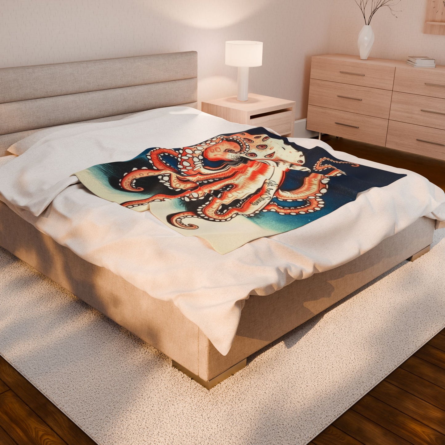 Soft But Strong Octopus Velveteen Plush Blanket — Cozy Ocean & Nautical Throw for Marine Life Lovers