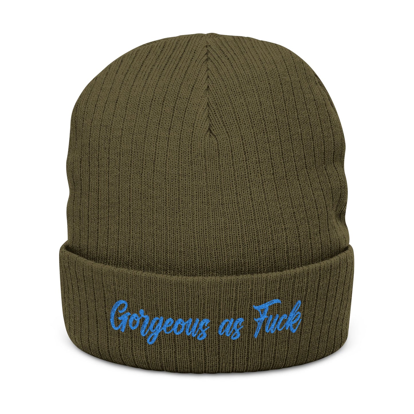 Embroidered 'Gorgeous as F***' Ribbed Beanie — Bold Statement Knit Hat