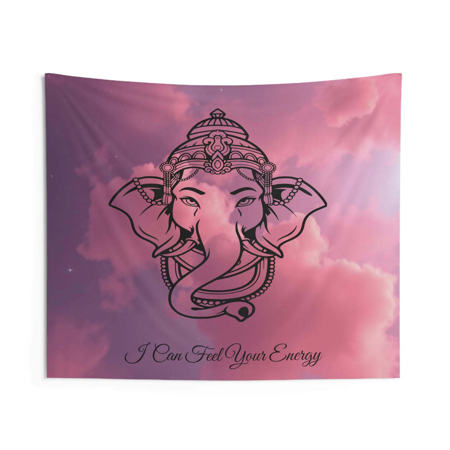 I Can Feel Your Energy Elephant Tapestry | Serene Boho Wall Art & Mindfulness Decor