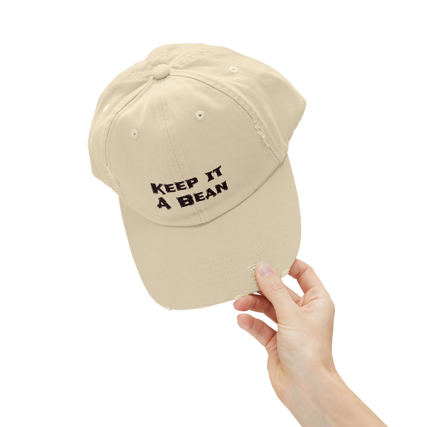 Keep It A Bean Distressed Cap — Casual Vintage Baseball Hat with Embroidered Slogan