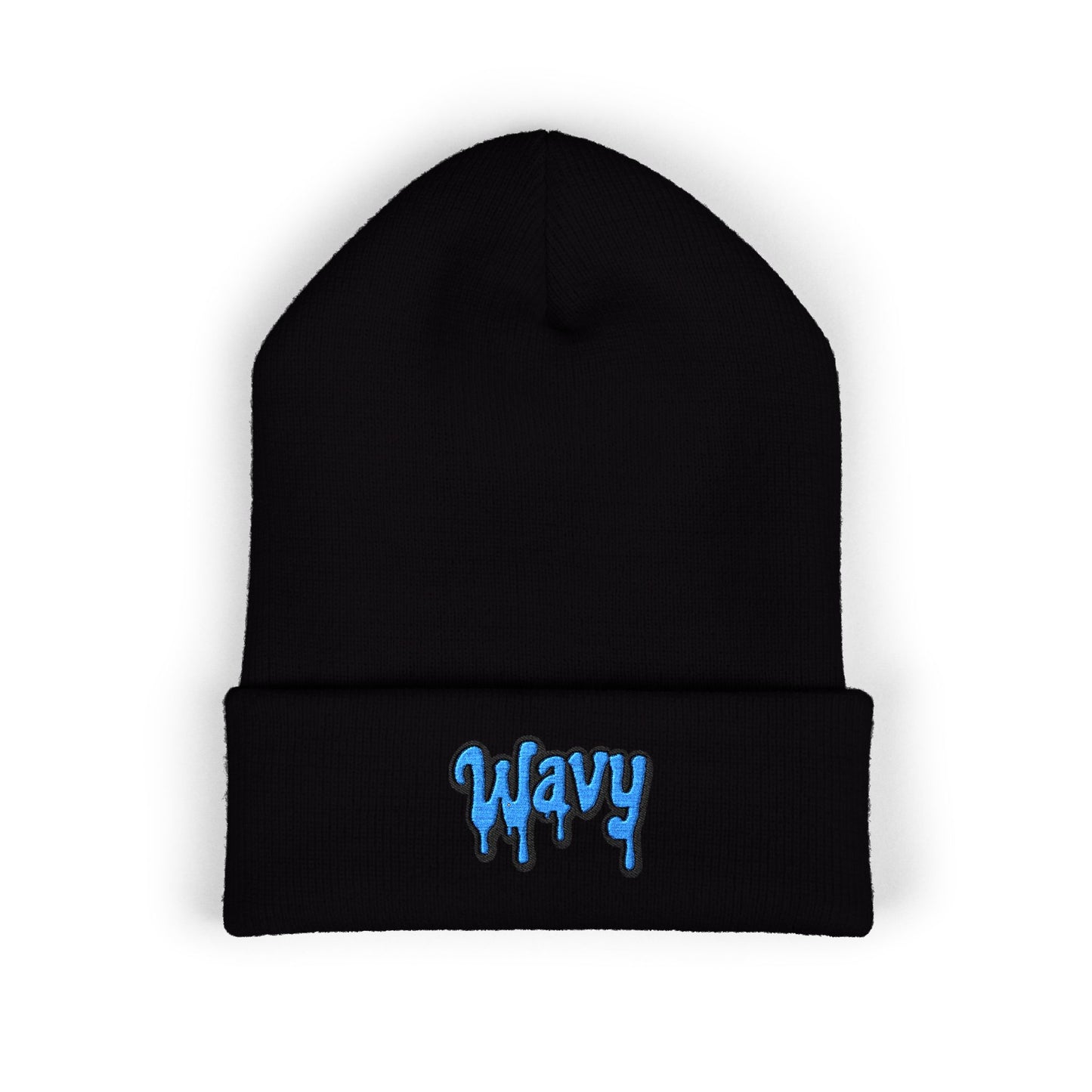 Wavy Embroidered Cuffed Beanie — Streetwear Knit Hat